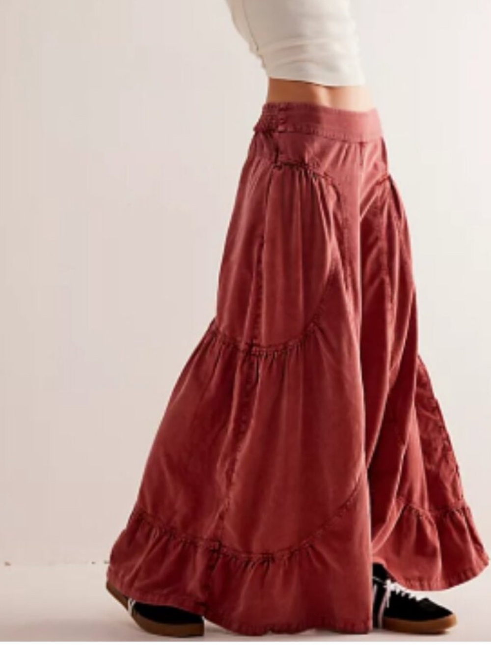 We The Free Wide Leg Tiered Pants in Rust Red - Picture 2 of 4